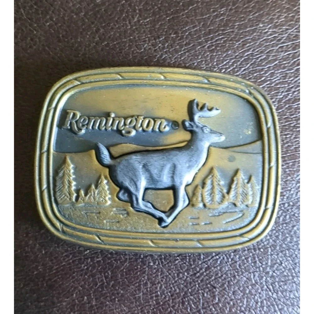 Remington Brass Finish Belt Buckle (Running White-tailed Deer) 1979 VTG Rare HTF